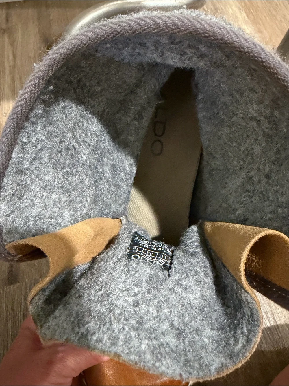 Aldo Tan Distressed Leather Chukka Boots with Gray Knit Collar